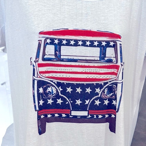 🆕SzL NWOT One World White Tee with Patriotic Van Design - Picture 2 of 4